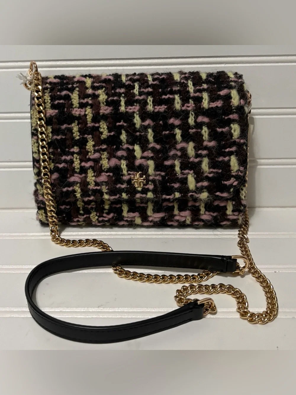 TORY BURCH Emerson Wool Tweed Convertible Chain Crossbody Wallet Shoulder Bag